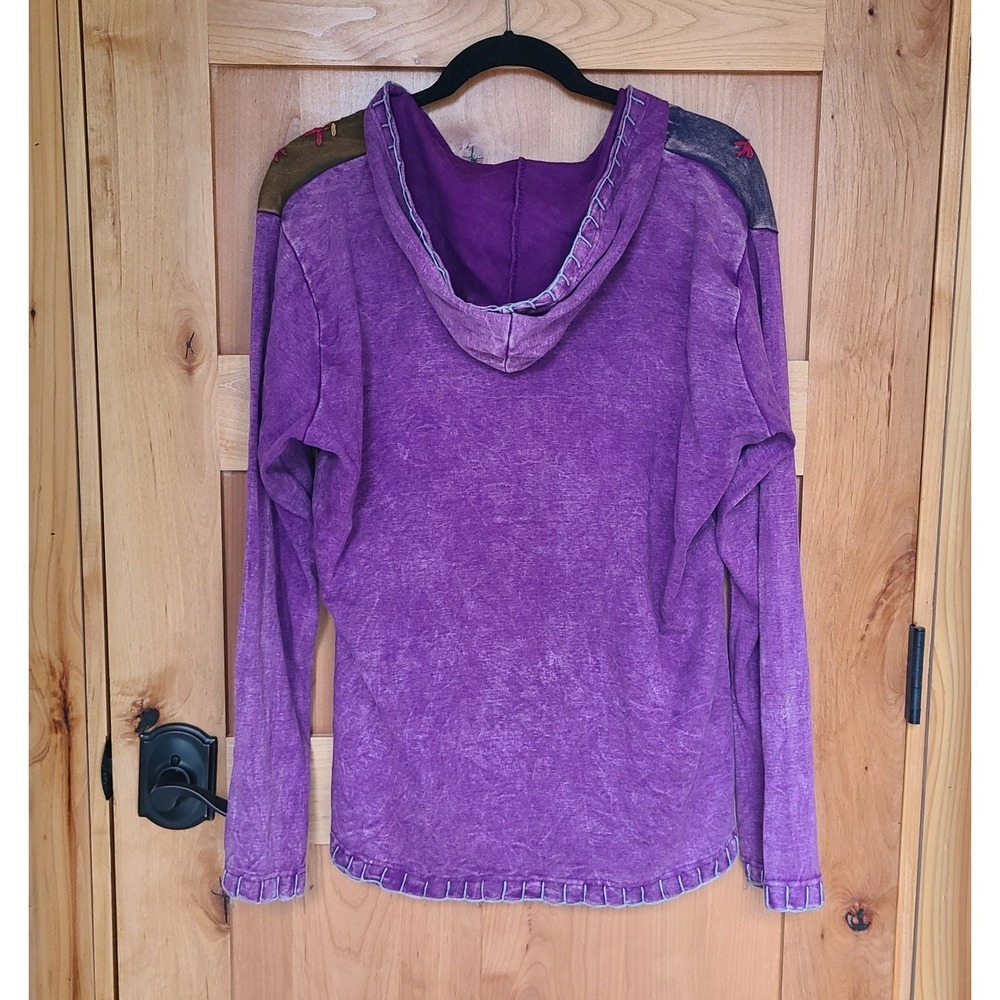 Y2K Patchwork Boho Bohemian XL Purple Zip Up Hooded Sweater Embroidered Granola - Picture 3 of 7